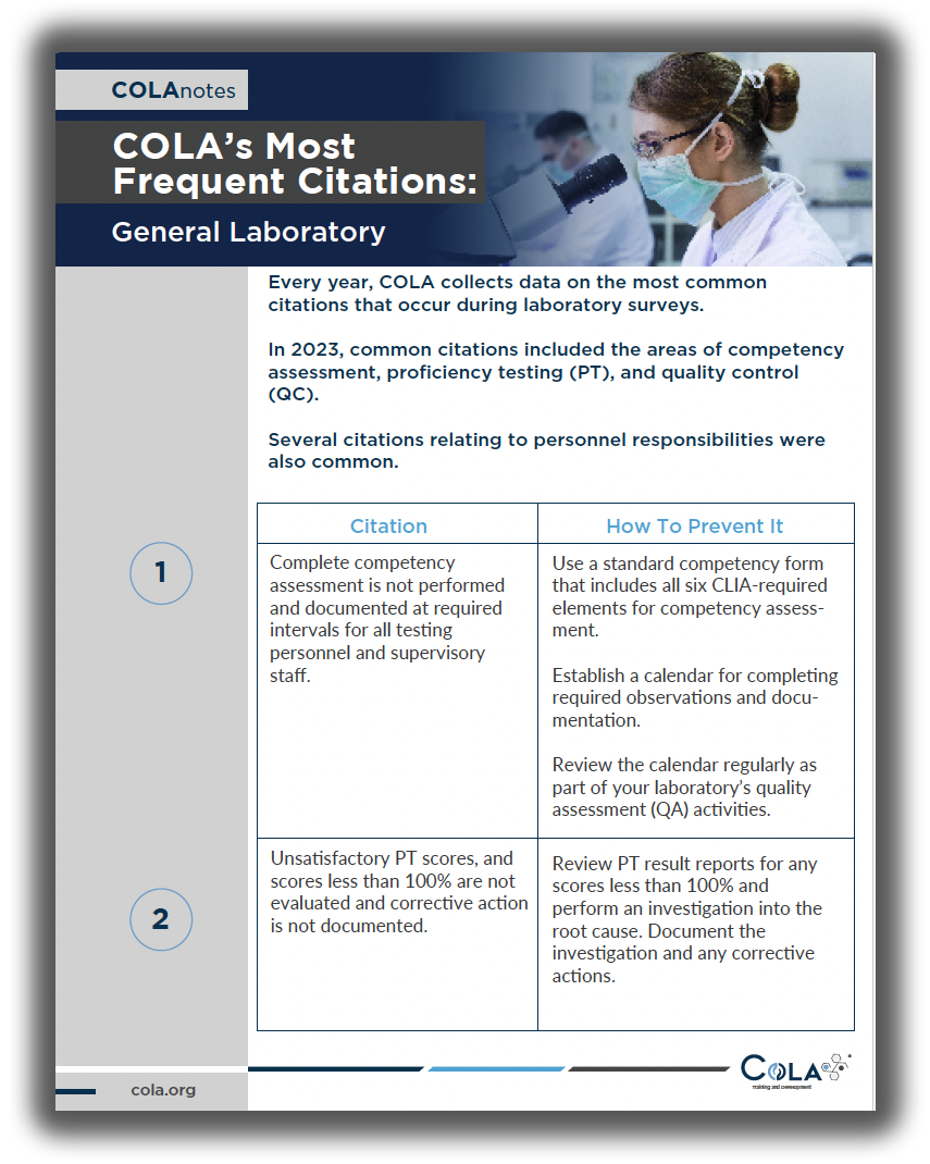 COLA’s Most Frequent Citations: General Laboratory